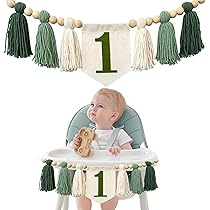 Bannière Chaise Haute Pour Anniversaire Bébé – 1 An – Toile De Jute Bleue Thème Nautique
