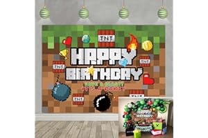 RUYI Pixel Backdrop for Birthday Party Game Theme Photography Background for Kids 7x5FT Boy Happy Birthday Video Gaming Battle Gamer Party Supplies Cake Table Decor