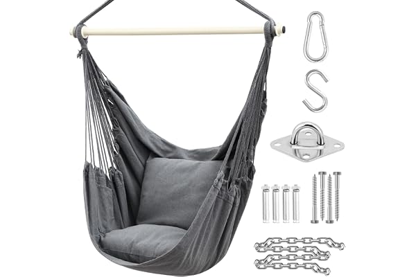 Ohuhu Fauteuil Suspendu Exterieur avec 2 Coussins, Chaise Suspendue Balançoire de Relaxation, Fauteuil Suspendu Interieur Adapté à Tout Décor, Chaise Suspendue Facile à Assembler, Gris