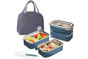 TAPIT Stainless Steel Lunch Box - Insulated Bento Box Multifunctional Containers Food Containers with 2 Compartments,Tableware, Nylon insulation bag (1.6L Blue)
