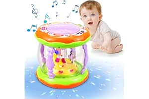 REVERSIBLE OCTOPUS Baby Sensory Toy for 1 2 3 Year Old Boys Girls Carousel Rotating Projector Music Toy for Toddler Boys Girls Age 1 2 3 Baby Drum Toy for 1-3 Year Old 1st Birthday Gifts Present Sensory Toy for Baby