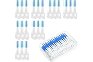 FULHANY300 Pezzi Scovolini Interdentali - Stuzzicadenti Plastica - Pulizia Denti - Per La Pulizia Di Denti E Gengive, Spazzolino Doppio Portatile Con Custodia (Blu)