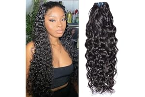 MUABY Water Wave Human Hair Bundles Pelo Natural Humano Rizado Pelo Rizado Natural Cabello Humano Ondulado Brazilian Virgin Hair Curly Weave Bundles Color Negro Nnatural 100g 22 Pulgadas