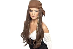 SMIFFY'S Smiffys Peluca de pirata, marrón, con pañuelo, cuentas y amuletos