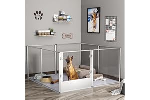 BingoPaw Acryl Wurfkiste Hunde Laufstall: Hundegehege Wohnung, 8-TLG Welpenauslauf 80 cm hoch, XXL Welpenlaufstall Indoor mit Tür und wasserdichte Boden