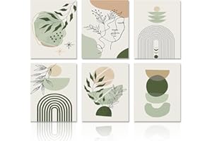 Dazzlewall Affiche Décorative Murale Boho Vert Sauge Affiche Murale Géométrique Abstraite Minimaliste pour Chambre à Coucher Salon 8x10 in Sans Cadre Lot de 6