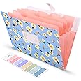 Skydue Floral Printed Accordion Document File Folder Expanding Letter Organizer (Blue)
