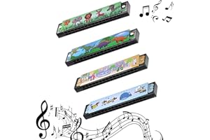 JPESYGFDK 4 Stück Mundharmonika Kinder, Mundharmonikas, Chromatische Mundharmonika Farbe Mundharmonika Spielzeug, Verschiedene Bunte Cartoon-Muster-Designs, Sehr Geeignet Für Anfänger, Kinder, Studenten