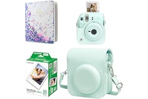 VIDIFY Kit de iniciación de cámara instantánea Mini 12 para Fuji Instax Mini 12 verde menta, incluye mini película instantánea 20 fotos, funda de piel sintética a juego para Instax Mini 12 verde y mini álbum