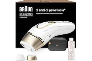 Braun Silk·expert Pro 5 Epilatore Luce Pulsata, Epilazione A Casa, Alternativa All’Epilazione Laser, Con Custodia, 2 Testine, Idea Regalo, Bianco/Oro, PL5140