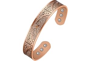 Jecanori Copper Magnetic Bracelets for Men Women,Tree of Life Pattern Solid Copper Brazaletes with 6pcs Ultra Strong Magnets,Adjustable Size Cuff Bangle with Jewelry Gift Box