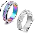 OreilleStar Anxiety Ring for Women Fidget Ring: Spinner Rings Stainless Steel Moon Star Fidgit Ring for Women Gold Silver Rainbow Rose Gold Black Size 6 7 8 9 10