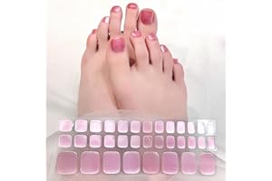Virellay 34 Stück UV Gel Nagelfolie für Füße, Pink Pearl Shimmer Nail Strips, Full Cover Gel Nagelfolien für UV Lampe, Fußnägel Nagelfolie Selbstklebend für Frauen Mädchen Fußnagel Nagelkunst