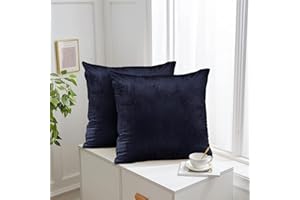 Aspire Homeware Cushions with Covers Included – (Set of 2) Navy Stripe Velvet Sofa Cushion Covers 45x45cm Soft & Comfortable Cushion Inserts – Large Filled Decorative Cushion for Bedroom