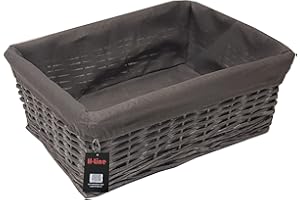 H-LINE LARGE Grey Wicker Willow Storage Basket with Cloth Lining Ideal for Christmas/Easter/Newborn Gift Hamper, Make Your Own Hamper