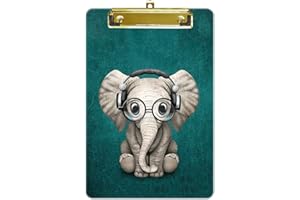 Hnogri Small Plastic Clipboard, Fashion Design A5 Size Memo Clipboards for Students, Kid, Women, Office, School, Low Profile Clip, Cute Custom Pattern, Mini Clipboard Size 6" x 9", Elephant