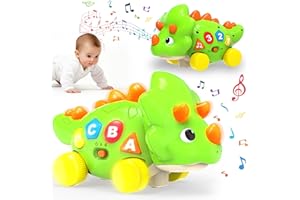 AUYLE Musical Dinosaur Crawling Baby Toys for 1 Year Old Baby,Early Bilingual Learning Infant Toys Developmental for 6-12-18 Months, Light Up & Sound Toddler Toy for 1-3 Year Old Boy Girl Birthday Gift