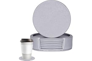 EMBHLITFE 6 sztuk podstawki ze skóry PU okrągłe podstawki pod napoje ze stojakiem zestaw mat do napojów kawowych odpowiednie do różnych filiżanek do herbaty Dekoracja wnętrz (C)