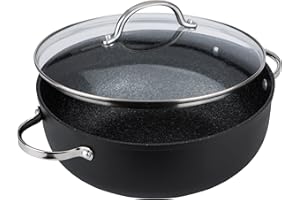 PRESTIGE - Anti-rayures – Faitout anti-adhésive 28 cm – Aluminium – Résistant aux rayures – Compatible induction – Passe au lave-vaisselle et au four – Couvercle en verre