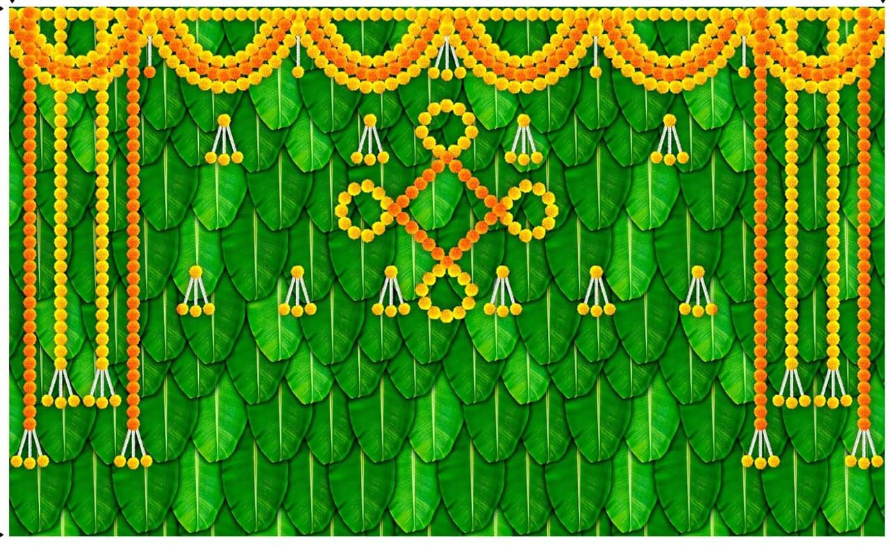 Bague Backdrop Cloth for Fuctions Aritaku Banana Leaf with Orange Yellow Flower Decoration Cloth for All Functions and Photography 8X5