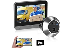 ODIKALA Visiophone sans Fil,WiFi 1080P Judas de Porte Camera Surveillance avec 4.3 Pouces écran d'affichage,Détection Humaine,Audio Bidirectionnel,La Fonction de Vision Nocturne+ 64G carte mémoire (A)