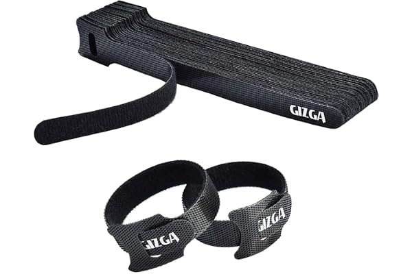 GIZGA Essentials Reusable Cable Organizer Ties Strap (Pre-Cut 15cm x 30pcs Set) Double-Sided Hook & Loop Tape Wire/Cord Management System for Desk, PC, TV, Theater, Speaker, Home & Office (Black)
