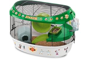 Ferplast STADIUM Themed Hamster Cage - Stadium Multi-Level Design for Kids, Transparent Panoramic View - Includes Exercise Wheel, Easy Clean, 49.5x34xh33 cm