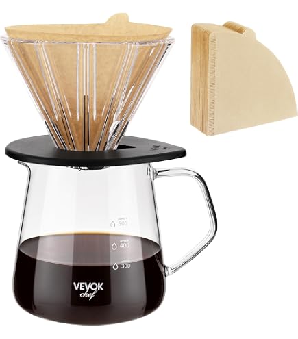 Cafetière Verser Over En Verre Borosilicate 600 Ml + 100 Filtres V02 – Poignée Noyer