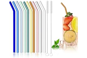 MOSTFUN 10 Piezas 200 mm Pajitas Reutilizables Vidrio, LFGB Certificación Pajitas de Vidrio Multicolor con 2 Cepillos de Limpieza, Sin BPA, Pajitas de Cristal para Cócteles, Batidos y Jugos