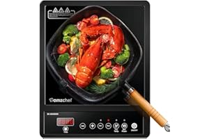 AMZCHEF Single Induction Hob, Portable Induction Hob, 10 Temperature Settings and Power levels from 300W to 2000W, Black Frosted Glass Panel,Sensitive Press Control, 3-hour Timer