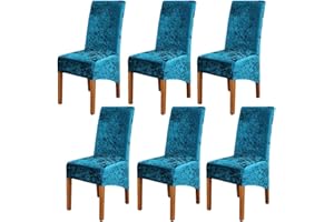 LIVEGO Crushed Velvet Large Size Dining Chair Covers Set of 6,Dining Room Chair Slipcovers,Stretch Elastic Removable Washable High Back Chair Covers for Dining Room,Hotel,Kitchen,Home(Teal,Pack of 6)