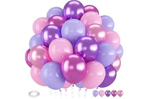 Froova Pink and Purple Balloons, 60 PCS 12 Inch Metallic Purple and Pink Latex Balloons for Girls Princess Birthday Baby Shower Wedding Party Decorations