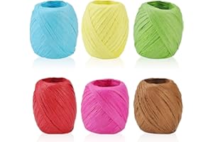 KELEILY Raphia Couleur 6 Rouleaux Ruban de Papier Raphia Emballage Raphia Ficelle Raphia pour Faire Artisanat, Décorations Scrapbooking, Emballage Boîte Cadeau, Tissage, Noël, Fleuriste, 3 cm x 20 m-A
