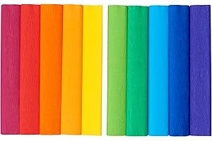 TOP-2000 Krepppapier 25x200 cm Crepepapier für Handwerke, Kräuselpapier zur Dekoration, Schulpapier, Rollenpapier Elastizität, nicht abfärbende Farben, Mix Regenbogenfarben 10er Pack