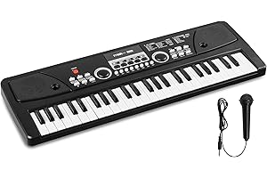 Max KD49 Clavier Électronique 49 Touches - Noir, Synthétiseur Enfant, Deux Haut-parleurs Intégrés, Batterie Rechargeable, USB-C, Microphone Inclus, Idéal pour Initier votre Enfant à la Musique