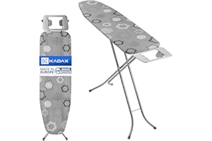KADAX Table à Repasser pour Centrale Vapeur 114 x 34 cm – Planche Pliable avec Housse en Coton, Support de Fer Intégré et Pieds Antidérapants (Gris)