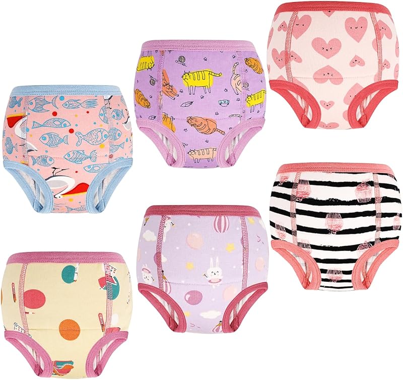 MOEMOE BABY Training Pants Boys Potty Training Pants,Toddler Training Pants,Toilet Training Pants,Reuasable Potty Training Underwear,Pink Heartt,6 pack,4 Years