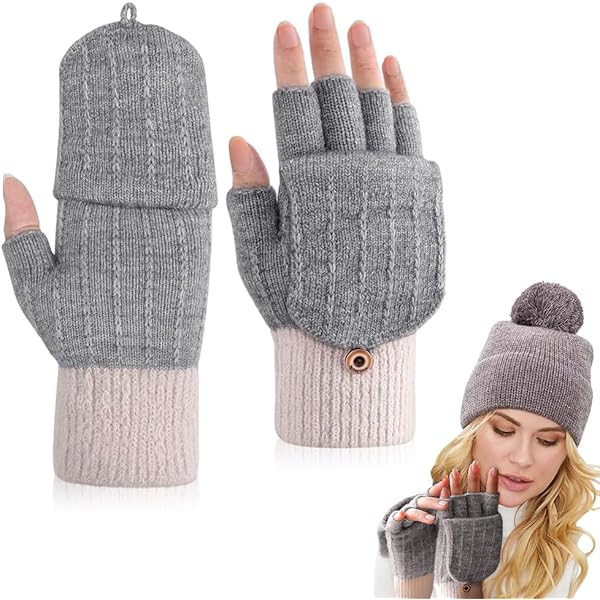 CHENMEI Guanti Invernali In Lana Alpaca Mezze Dita - Convertibili Con Punta Touch | Unisex Per Uomo E Donna