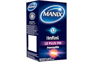 MANIX Infini Imperceptible: 12 préservatifs masculins | Le plus fin des MANIX | Taille Standard, Ultra-Fins et Doux, Forme Droite et Lisse | Diamètre 52mm