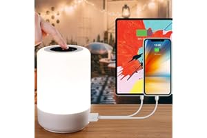 Taipow Bedside Table Lamp with 4 USB Charging Port, 3 Light Modes & 8 Colors, Brightness Adjustable Desk Lamp for Reading Working Sleeping, Touch Night Light Lamps for Bedrooms, Office - White