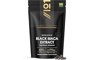 Organic Black Maca Root 15,000mg with Black Pepper – Peruvian Black Maca Supplement for Men - 90 Vegan Capsules (3 Months Supply) – Resealable and Recyclable Pouch by Alpha01