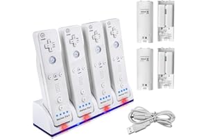 TechKen Charging Docking Station for Wii Controller, Remote Charger 4 Dock Stand Cable Adapter with 4 Rechargeable Batteries