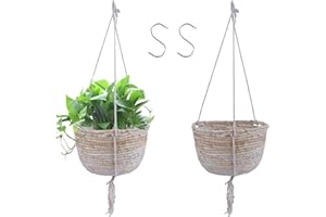 Herefun Cesta Colgante para Plantas, Maceta Colgante de Paja Cesta de Plantas Naturales, Macetas de Flores Colgantes Cesta de Plantas Redondas, Macetas Colgantes Decoración Interior y Exterior