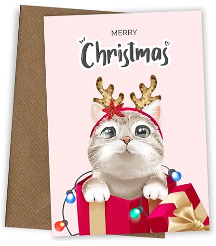 Biglietto di Natale con gatto nero – divertente auguri di Natale per gli amanti dei gatti – design decorato con gatto