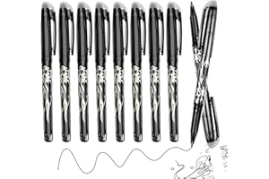 FORESTM Erasable pens black, 10pcs Erasable Pens Black Friction Pen with Eraser, 0.7mm Rub Out Pens, Eraser Gel Pens with Rubber on the End for Kids Adults School Work Paperwork Stationary