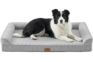 COZY KISS Letto Ortopedico e Lavabile per Cani di Grossa Taglia, 107x76x18 cm, Rivestimento Rimovibile, Fianchi Impermeabili e Base Antiscivolo - Divano Doudou Comodo per Cani, Grigio Argento, XL