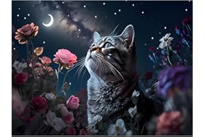 EOBROMD 5D Diamond Painting Kit Completo, Gatto Diamante FAI DA TE, Fiore Diamond Painting Bambini Adulti, Strass Ricamo a Punto Croce Painting Decorazione per Casa 30x40cm