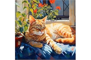 Daisen Art Peinture Numero Chat, Peinture Numero Adulte Animaux, DIY Peinture Acrylique pour Adultes Débutants, Numero d'Art cheerful painting 40×40cm