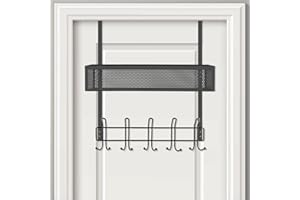 ENONCI Colgador organizador sobre la puerta, estante de almacenamiento sobre la puerta, 15 ganchos con cesta de malla de alambre, la cocina y el dormitorio