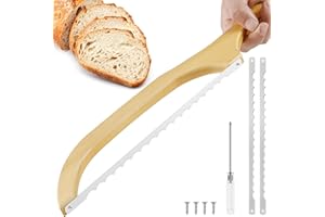 ALONGEN Bread Bow Cutter, 15.7×2.8 Inch Bread Bow Saw for Slicing,with Wooden Handle Sourdough Bread Slicer for Homemade Bread Bread Cutter Slicer for Home Kitchen(Saw+2 Saw Blade+Screwdriver)